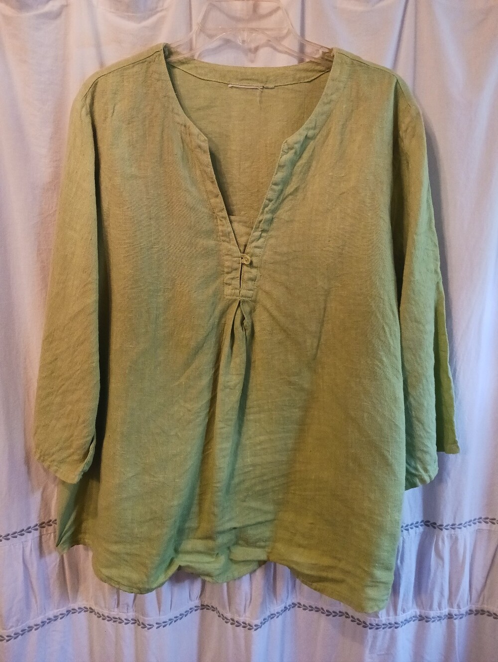 Hot Cotton Linen Top Womens 1X 3/4 Sleeve Lime Green Breathable Boho Coastal